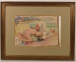 Odilon ROCHE (1868-1947)
Nu étendu à la plage, aquarelle signée en...
