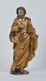 École du XVIIIe 
Saint homme en bois sculpté doré et...