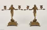 Émile CARLIER (1849-1927)
Les satyres acrobates,
paire de candélabres à deux bras...