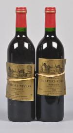 2 bouteilles, Margaux, Château Durfort-Vivens, 2ème Grand Cru Classé, 1989....