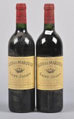 2 bouteilles, Saint-Julien, Clos du Marquis, 1993. Étiquettes sales.