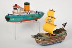 Japon, Modern Toys, deux bateaux dont pirates
battery toys en tôle...