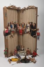 Vingt-trois marionnettes à tringle
en bois et composition, avec tissu d'origine....