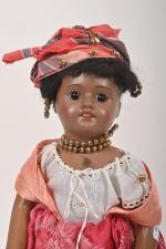 Martiniquaise,
poupée métisse, tête porcelaine marquée en creux Unis France 60...