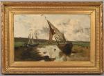 H.G THOMPSON (XIX-XXe siècle)
Voiliers à marée basse
Huile sur toile. 
Signée...