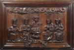 FRANCE - Vers 1600
Sainte famille
Bas-relief en chêne
Titré dans un cartouche...