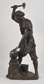 Edouard DROUOT (1859-1945)
Le Forgeron
Epreuve en bronze à patine brun
Signée sur...