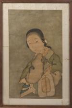 CHINE - XIXe siècle
Portrait de femme 
Aquarelle
A vue : 65...