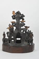 CHINE - XVIIe/XVIIIe siècle
Groupe en bronze à patine brune, Shoulao...