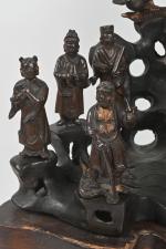 CHINE - XVIIe/XVIIIe siècle
Groupe en bronze à patine brune, Shoulao...