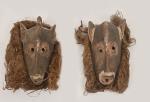 Deux masques de danse anthropo-zoomorphe, BAOULE/GOURO, Côte d'Ivoire.
Bois, pigments, fibres...