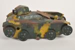 Joustra, tank mécanique à chenilles
en tôle peinte avec conducteur, immatriculé...