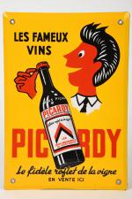 Les fameux vins Picardy
Plaque émaillée, 35 x 24,5 cm.