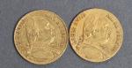 Deux pièces 20 Francs or Louis XVIII buste habillé 1815.
Vendue...