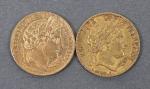 Deux pièces 20 Francs or Cérès 1850 (1) et 1851...