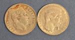 Deux pièces 20 Francs or Napoléon III tête nue 1859...