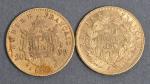 Deux pièces 20 Francs or Napoléon III tête nue 1859...