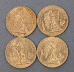 Quatre pièces 20 Francs or Génie 1876.
Vendue sur désignation. Frais...