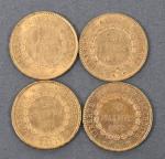 Quatre pièces 20 Francs or Génie 1877 (3) et 1886...