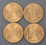 Quatre pièces 20 Francs or Génie 1886.
Vendue sur désignation. Frais...