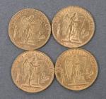 Quatre pièces 20 Francs or Génie 1878.
Vendue sur désignation. Frais...