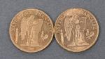 Deux pièces 20 Francs or Génie 1887 (1) et 1892...