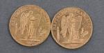 Deux pièces 20 Francs or Génie 1890.
Vendue sur désignation. Frais...