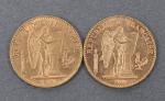 Deux pièces 20 Francs or Génie 1895.
Vendue sur désignation. Frais...
