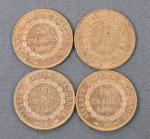 Quatre pièces 20 Francs or Génie 1896 (3) et 1898...