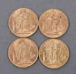 Quatre pièces 20 Francs or Génie 1897.
Vendue sur désignation. Frais...