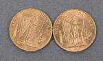 Deux pièces 20 Francs or Génie 1897.
Vendue sur désignation. Frais...