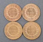 Quatre pièces 20 Francs or Génie 1898.
Vendue sur désignation. Frais...
