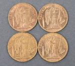 Quatre pièces 20 Francs or Génie 1898.
Vendue sur désignation. Frais...