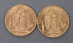 Deux pièces 20 Francs or Génie 1898.
Vendue sur désignation. Frais...