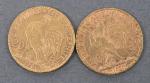 Deux pièces 20 Francs or au coq 1899 (1) et...
