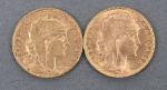 Deux pièces 20 Francs or au coq 1902 (1) et...