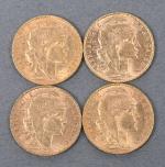 Quatre pièces 20 Francs or au coq 1906 (3) et...