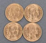 Quatre pièces de 20 Francs or au coq 1907 (1),...