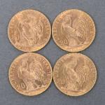 Quatre pièces 20 Francs or au coq 1907.
Vendue sur désignation....