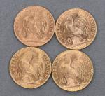 Quatre pièces de 20 Francs or au coq 1907 (1),...