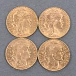 Quatre pièces de 20 Francs or au coq 1908 (1),...