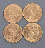 Quatre pièces 20 Francs or au coq 1908.
Vendue sur désignation....