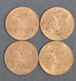 Quatre pièces 20 Francs or au coq 1908.
Vendue sur désignation....