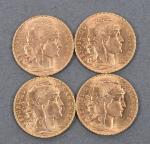 Quatre pièces de 20 Francs or au coq 1910 (1)...