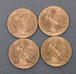 Quatre pièces 20 Francs or au coq 1909.
Vendue sur désignation....