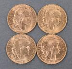 Quatre pièces 20 Francs or au coq 1909.
Vendue sur désignation....