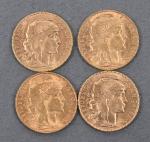 Quatre pièces de 20 Francs or au coq 1910 (1),...