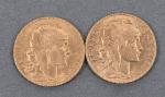 Deux pièces de 20 Francs or au coq 1910 (1)...