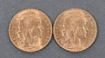 Deux pièces de 20 Francs or au coq 1910.
Vendue sur...