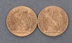 Deux pièces de 20 Francs or au coq 1910.
Vendue sur...